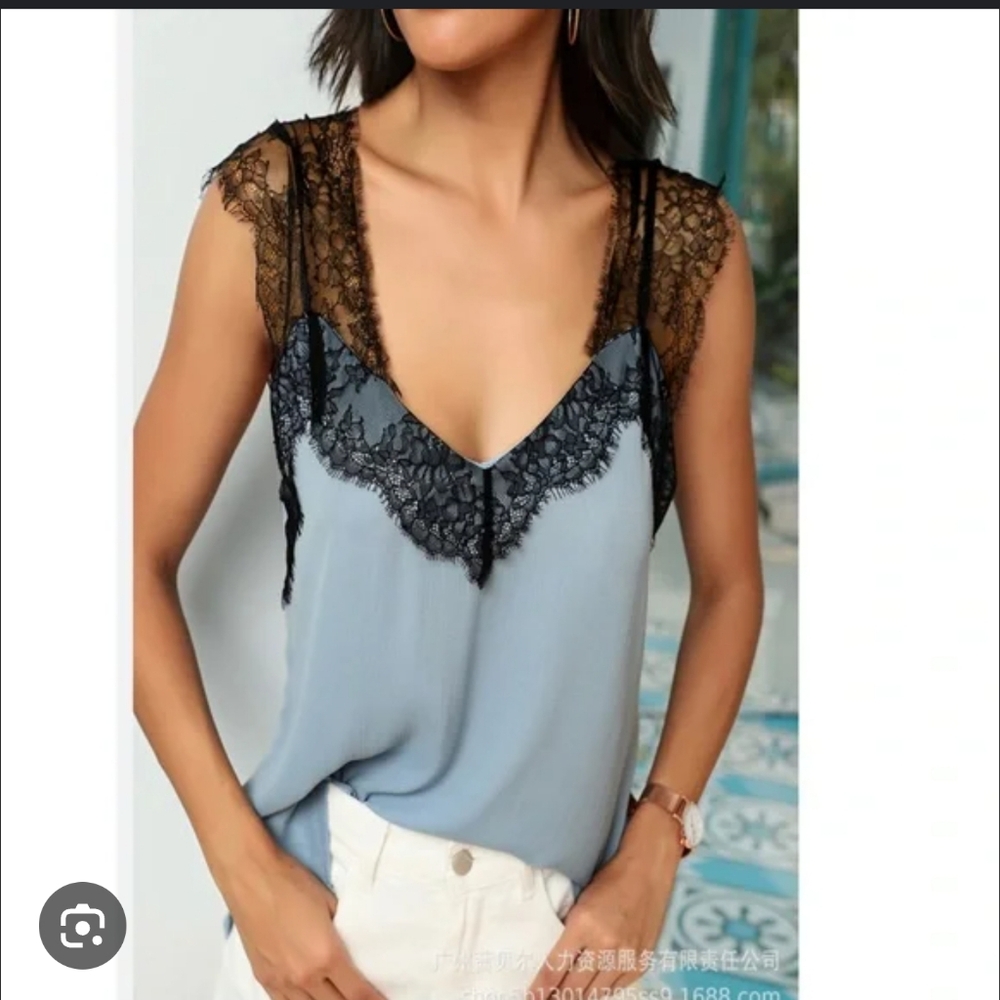 Black Tape NWT Green Tank with Black Lace 1x